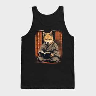 Shiba Inu Dog Reading Book Tank Top